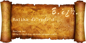 Balika Árpád névjegykártya